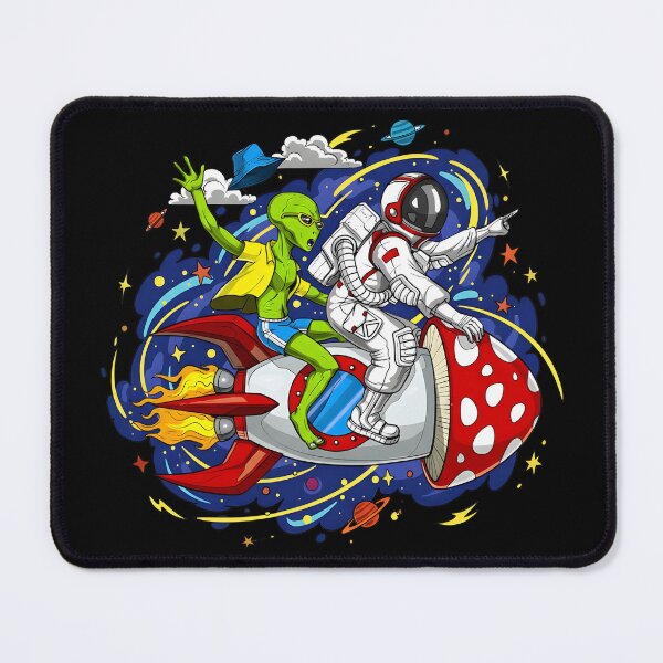 Item preview, Astronaut and Alien Riding Mushroom Rocket Space Adventure designed and sold by DrawHandArt.