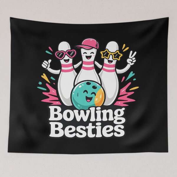 Item preview, Bowling Besties Cute Team Pins And Ball Illustration designed and sold by DrawHandArt.