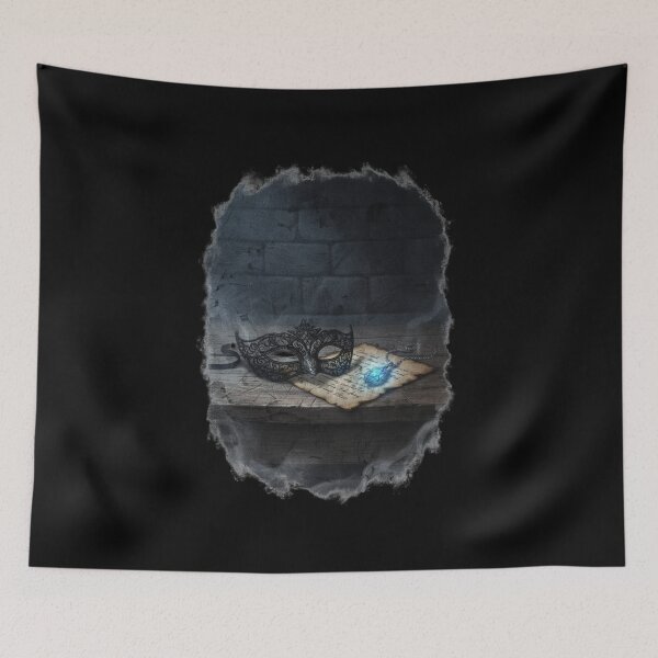 Item preview, Black Lace Masquerade Mask with Glowing Pendant Parchment – Dark Gothic Romance Art designed and sold by DarkRomanceMom.