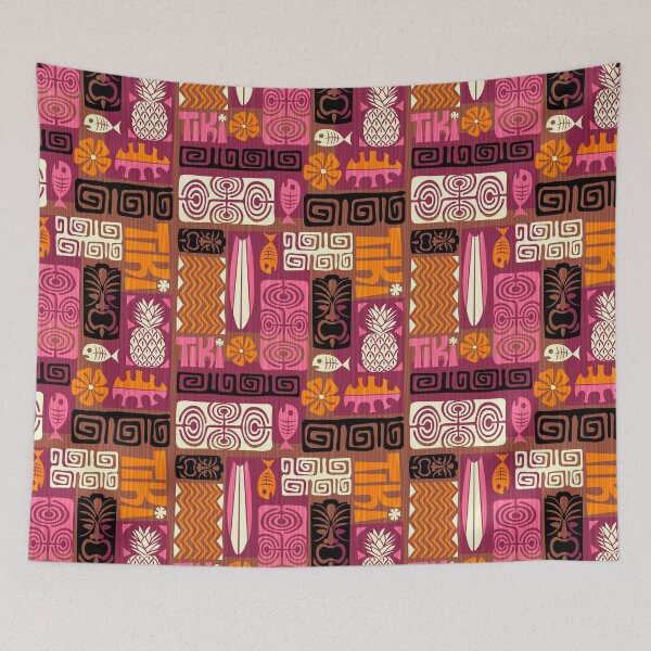 Item preview, Retro Hawaii Tiki Colorful Tropical Tapa Print designed and sold by RetroMaggie.