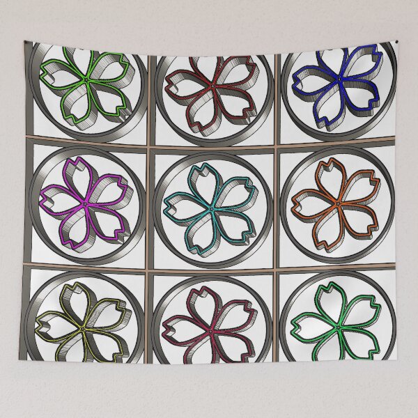 Item preview, "Cherry Blossom Emblem Grid with Multicolor Petal Outlines" designed and sold by nighttime1990.