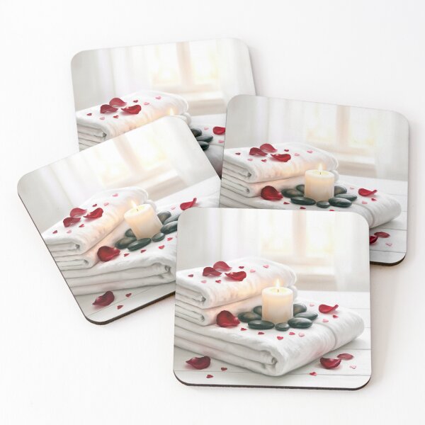 Item preview, Red Rose Petals With Candle On Spa Towels designed and sold by Maria Dryfhout.