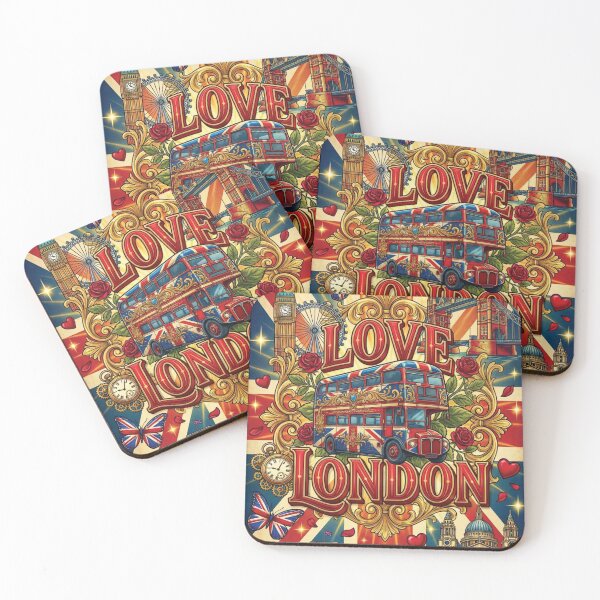 Item preview, Ornate Union Jack Bus Love London Vintage Art designed and sold by DGtaLrtcom.