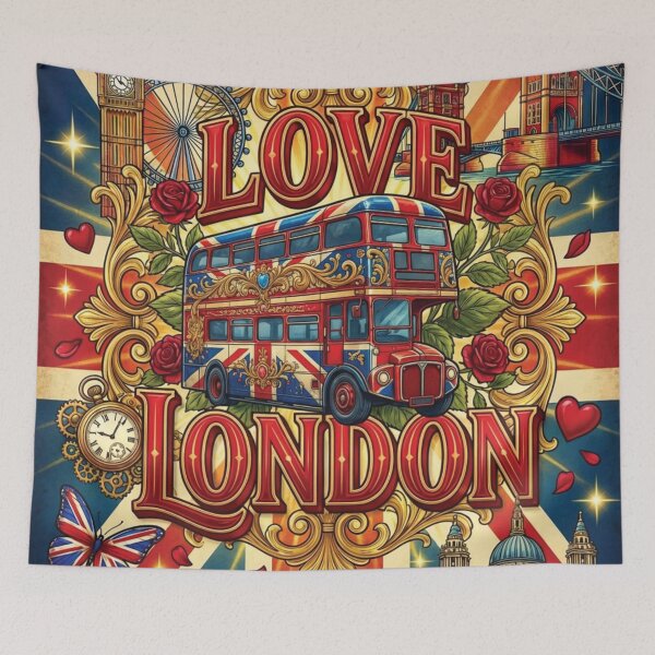 Item preview, Ornate Union Jack Bus Love London Vintage Art designed and sold by DGtaLrtcom.