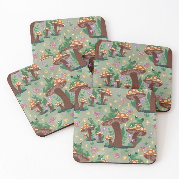 Item preview, Frogs on mushrooms looking at the stars green background designed and sold by pholiumsigma_design.