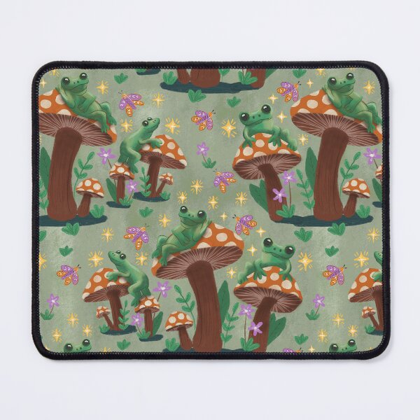 Item preview, Frogs on mushrooms looking at the stars green background designed and sold by pholiumsigma_design.