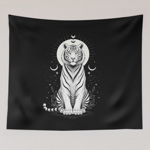 Item preview, White Tiger Moon Goddess – Mystical Lunar Spirit Animal Illustration designed and sold by soletstudio.