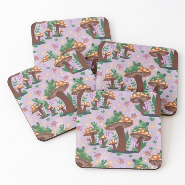 Item preview, Frogs on mushrooms looking at the stars violet background designed and sold by pholiumsigma_design.