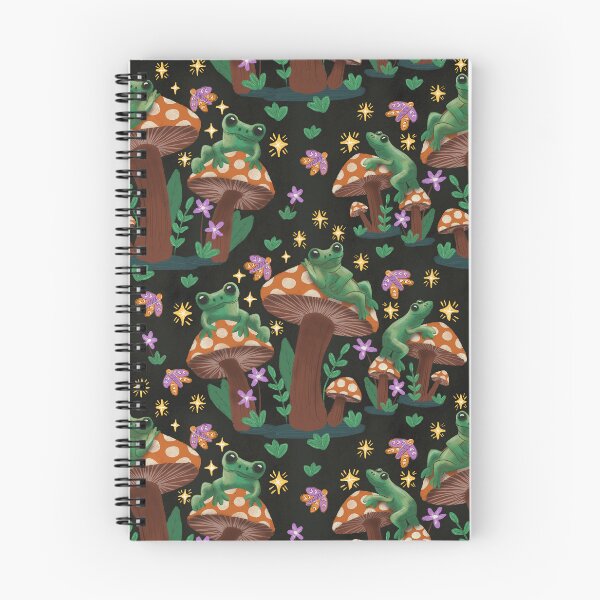Item preview, Frogs on mushrooms looking at the stars Black background designed and sold by pholiumsigma_design.