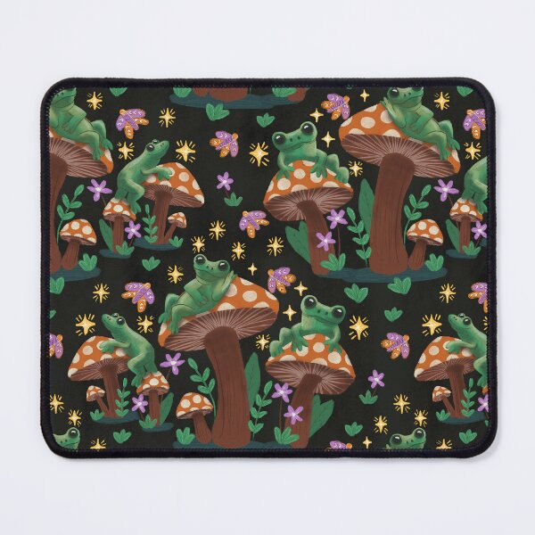 Item preview, Frogs on mushrooms looking at the stars Black background designed and sold by pholiumsigma_design.