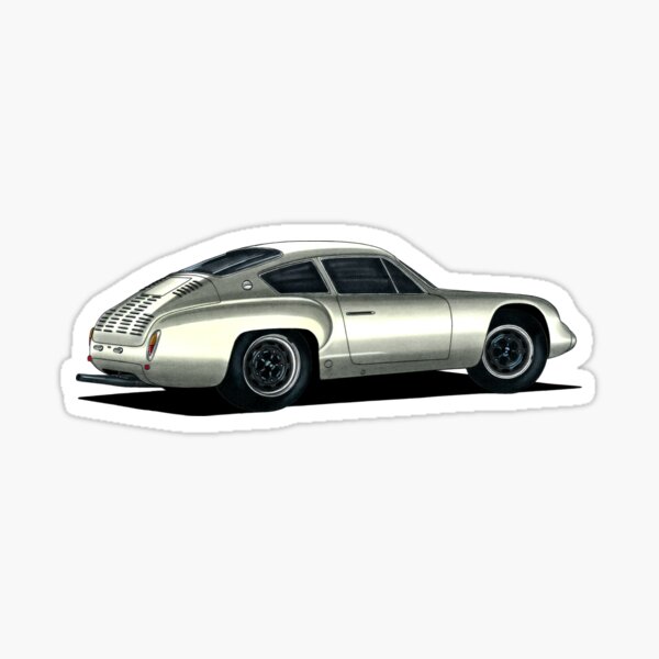 Rear view famous adorable germany retro racing car gray 356B GTL Coupe with flat engine Sticker