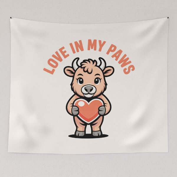 Item preview, Love in My Paws – Cute Baby Bison Holding Heart  Valentine Ilustration designed and sold by NaturEdeN.