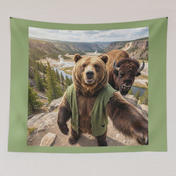 Item preview, Bear and Bison Selfie in Yellowstone Park designed and sold by Tridentulus.