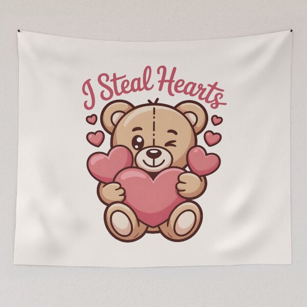 Item preview, I Steal Hearts – Cute Kawaii Teddy Bear Holding Heart  Valentine Illustration designed and sold by NaturEdeN.