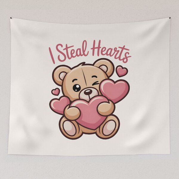 Item preview, Heart Thief – Cute Kawaii Teddy Bear Holding Heart  Valentine Illustration designed and sold by NaturEdeN.