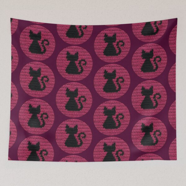 Item preview, Fuchsia Pink Crochet Black Cat Silhouette designed and sold by TackyTime.