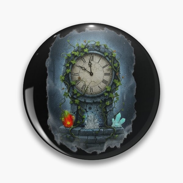 Item preview, Overgrown Ivy Clock with Fire Ice Crystals Gothic Ruins – Dark Fantasy Timepiece Art designed and sold by DarkRomanceMom.
