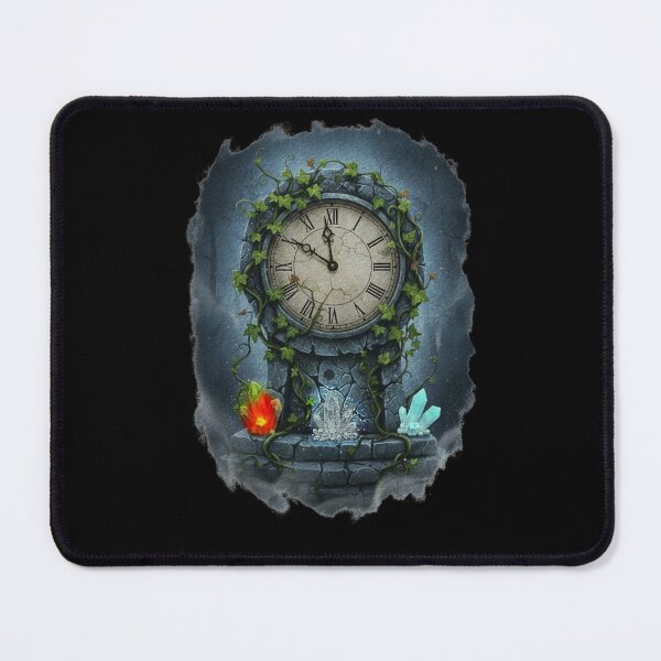 Item preview, Overgrown Ivy Clock with Fire Ice Crystals Gothic Ruins – Dark Fantasy Timepiece Art designed and sold by DarkRomanceMom.