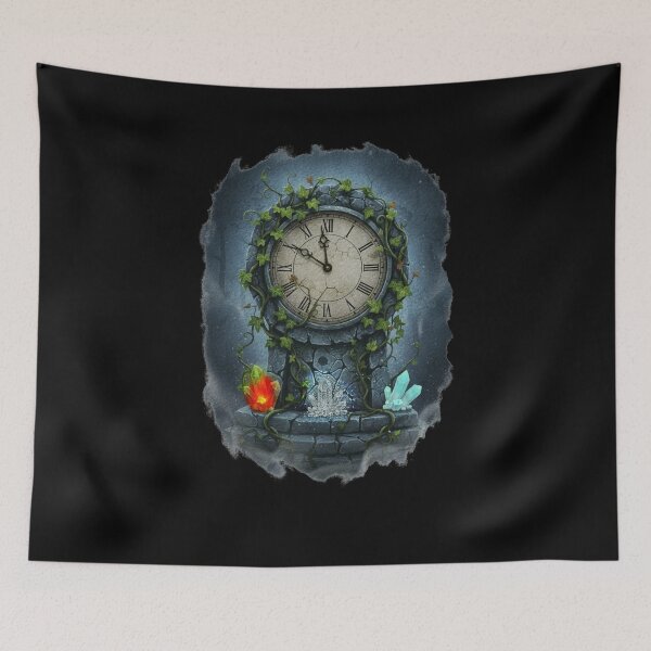 Item preview, Overgrown Ivy Clock with Fire Ice Crystals Gothic Ruins – Dark Fantasy Timepiece Art designed and sold by DarkRomanceMom.