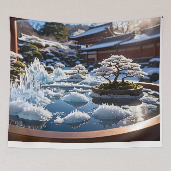 Item preview, Winter Zen Japanese Garden – Icy Landscape and Soothing Bonsai designed and sold by Schoenenwald - Illustrations Uniques et Originales.