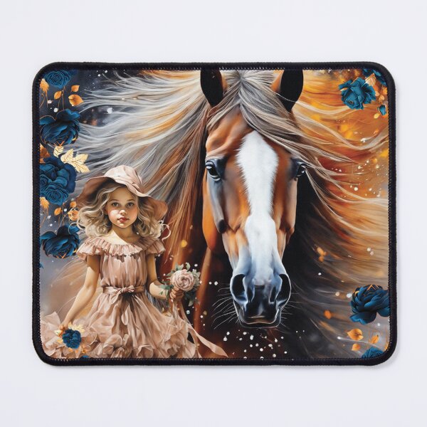 Item preview, A horse and a cute girl among flowers. designed and sold by MagelliShop.