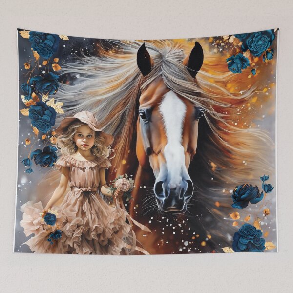 Item preview, A horse and a cute girl among flowers. designed and sold by MagelliShop.