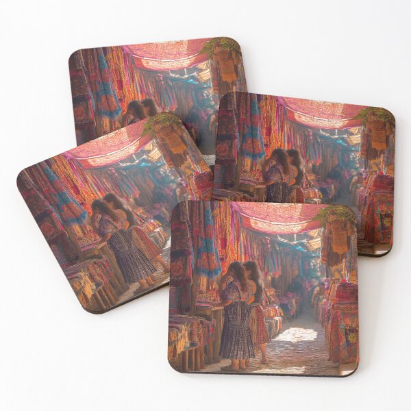 Item preview, Guatemalan Textile Market – Colorful Indigenous Street Scene Art designed and sold by Cafecito & Cultura.