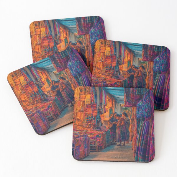 Item preview, Guatemalan Textile Market – Colorful Indigenous Street Scene Art designed and sold by Cafecito & Cultura.