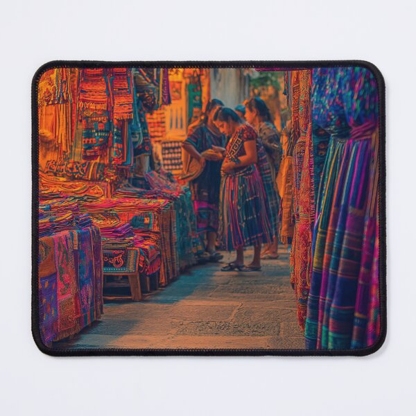 Item preview, Guatemalan Textile Market – Colorful Indigenous Street Scene Art designed and sold by Cafecito & Cultura.