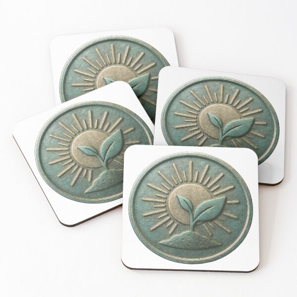 Item preview, A bronze emblem featuring a plant growing under a radiant sun on transparent background designed and sold by Creative88Art.