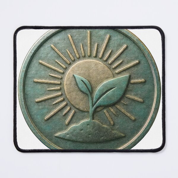 Item preview, A bronze emblem featuring a plant growing under a radiant sun on transparent background designed and sold by Creative88Art.