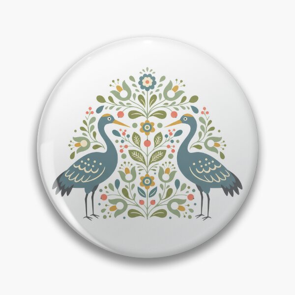 Item preview, Whooping Crane Pair with Floral Motifs – Hope for Wildlife Scandinavian Folk Art by heidiannemorris © designed and sold by FOLK ART FUSION by heidiannemorris.