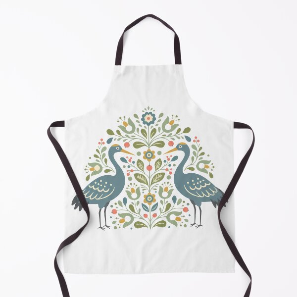 Item preview, Whooping Crane Pair with Floral Motifs – Hope for Wildlife Scandinavian Folk Art by heidiannemorris © designed and sold by FOLK ART FUSION by heidiannemorris.