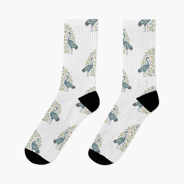 Item preview, Whooping Crane Pair with Floral Motifs – Hope for Wildlife Scandinavian Folk Art by heidiannemorris © designed and sold by FOLK ART FUSION by heidiannemorris.