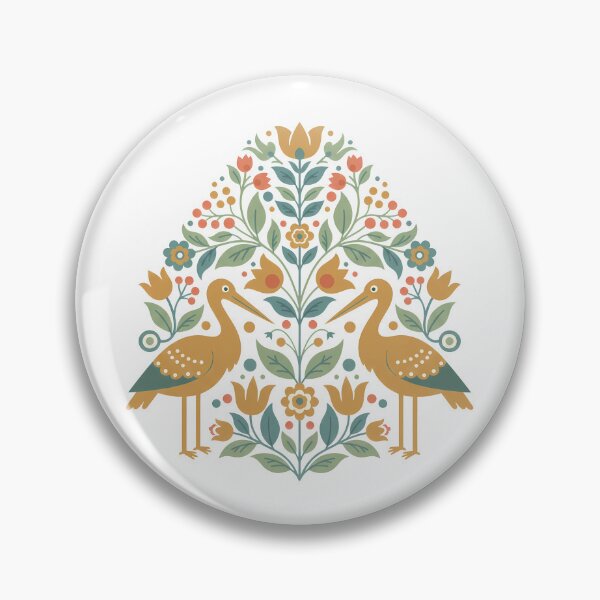Item preview, Whooping Crane Pair with Floral Motifs – Hope for Wildlife Scandinavian Folk Art by heidiannemorris © designed and sold by FOLK ART FUSION by heidiannemorris.