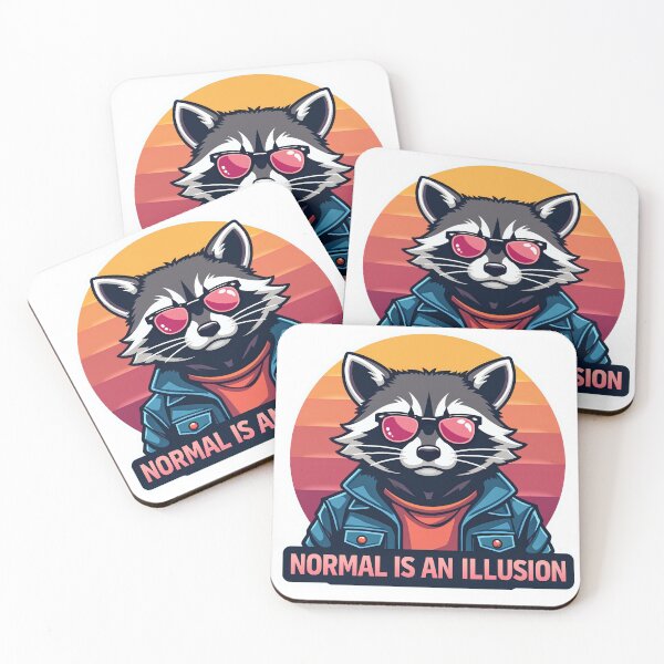 Item preview, Normal Is An Illusion | Cool Retro Raccoon Sticker designed and sold by The Grumpy Pet Club.