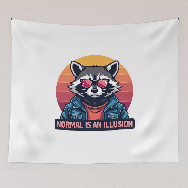 Item preview, Normal Is An Illusion | Cool Retro Raccoon Sticker designed and sold by The Grumpy Pet Club.