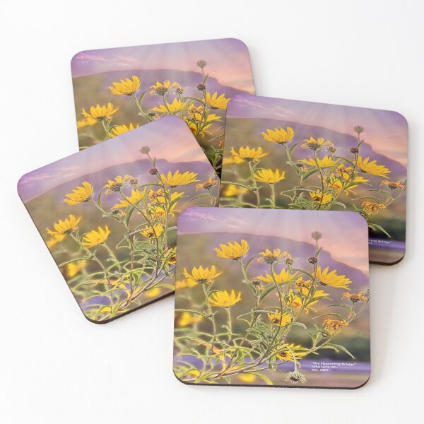 Item preview, Yellow flowers at Flowering Bridge with Mountains Behind designed and sold by ncNatureVisions.