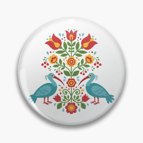 Item preview, Blue Folk Bird Pair with Floral Motifs – Scandinavian Folk Art by heidiannemorris © designed and sold by FOLK ART FUSION.