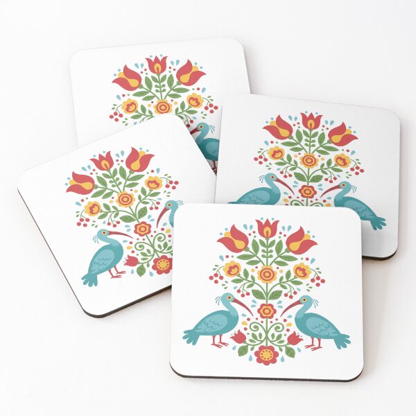 Item preview, Blue Folk Bird Pair with Floral Motifs – Scandinavian Folk Art by heidiannemorris © designed and sold by FOLK ART FUSION by heidiannemorris.