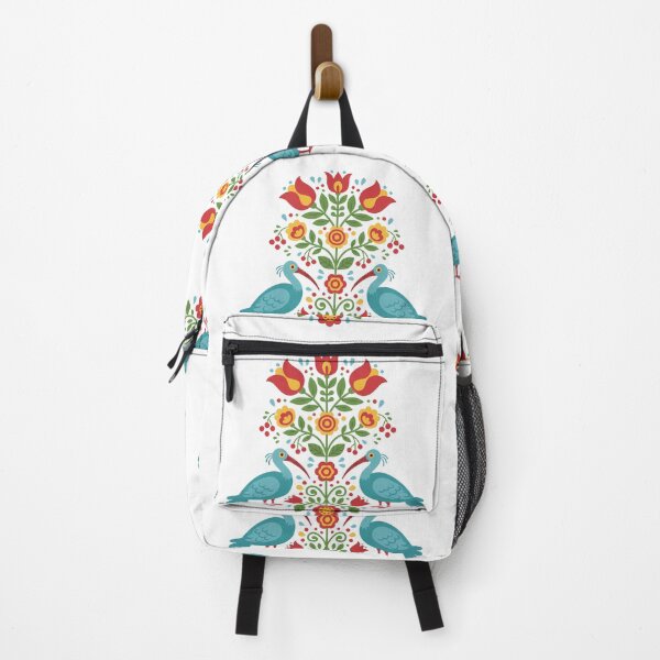 Item preview, Blue Folk Bird Pair with Floral Motifs – Scandinavian Folk Art by heidiannemorris © designed and sold by FOLK ART FUSION.