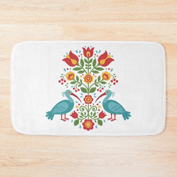 Item preview, Blue Folk Bird Pair with Floral Motifs – Scandinavian Folk Art by heidiannemorris © designed and sold by FOLK ART FUSION by heidiannemorris.
