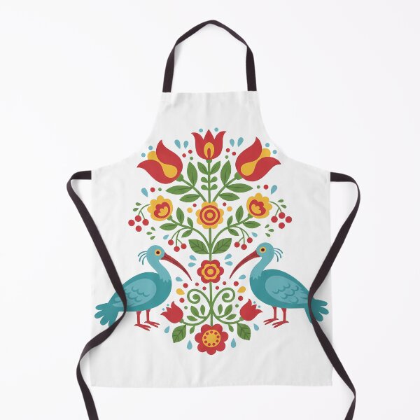 Item preview, Blue Folk Bird Pair with Floral Motifs – Scandinavian Folk Art by heidiannemorris © designed and sold by FOLK ART FUSION by heidiannemorris.