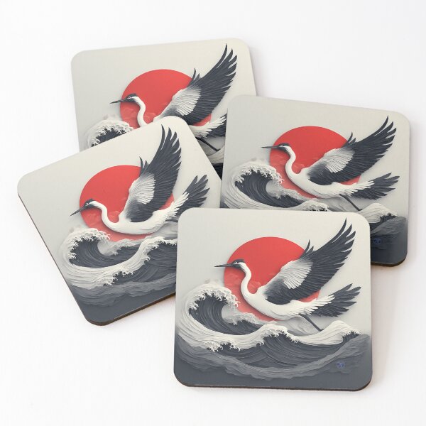 Item preview, Crane & Crimson Sun Wave – Japanese Ocean Aesthetic by NegarTv Designs designed and sold by NegarTv Designs.