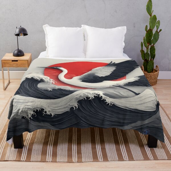 Item preview, Crane & Crimson Sun Wave – Japanese Ocean Aesthetic by NegarTv Designs designed and sold by NegarTv Designs.