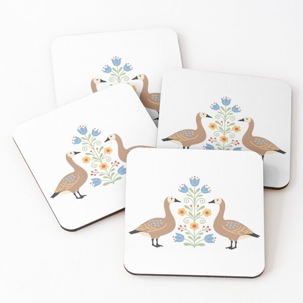 Item preview, Hawaiian Goose (Nēnē) Pair with Floral Motifs – Hope for Wildlife Scandinavian Folk Art by heidiannemorris © designed and sold by FOLK ART FUSION by heidiannemorris.