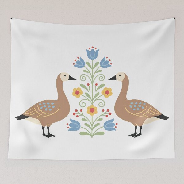 Item preview, Hawaiian Goose (Nēnē) Pair with Floral Motifs – Hope for Wildlife Scandinavian Folk Art by heidiannemorris © designed and sold by FOLK ART FUSION by heidiannemorris.