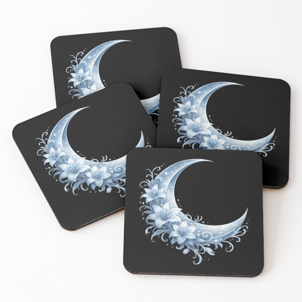 Item preview, Silver Crescent Moon with Elegant Floral Illustration designed and sold by Reminixi.