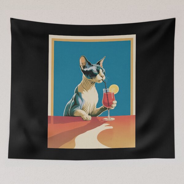 Item preview, Sphynx Cat Cocktail Poster – Elegant Hairless Cat Wall Art | Modern Bar & Home Decor Print designed and sold by paulo silveira.
