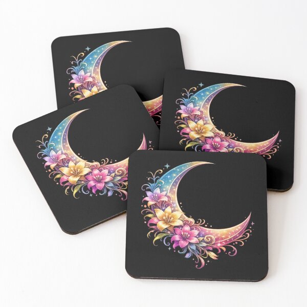 Item preview, Vibrant Multicolor Crescent Moon with Floral Fantasy Art designed and sold by Reminixi.